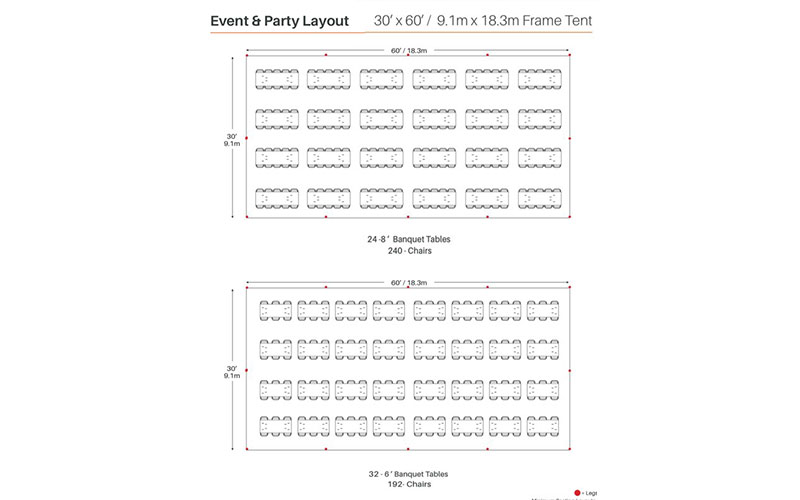 30x60 framed tent with rectangle tables